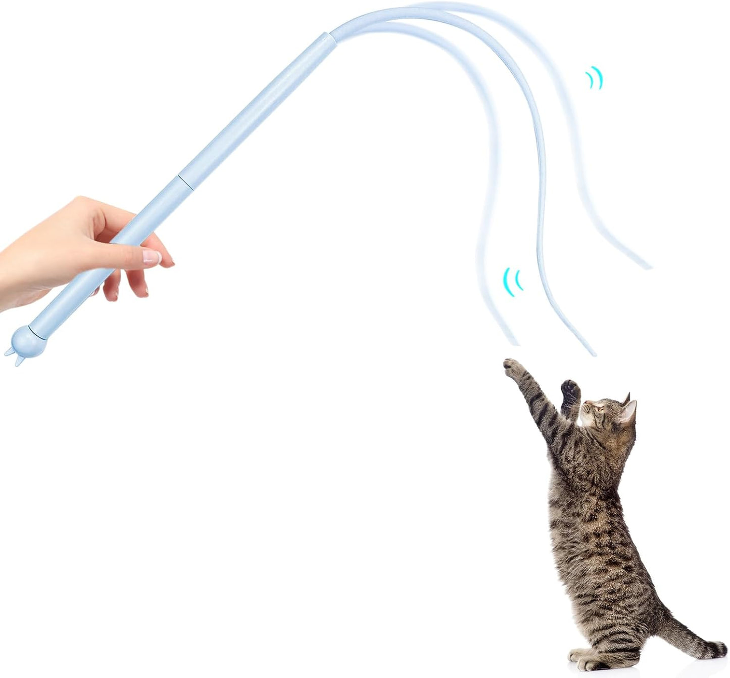 Andiker Mice Tail Cat Wand Toy, 30 inches Long Cat Teaser Stick with Innovative Silicone Rat Tail Easy to Install and Clean Soft Easy Swing Tail Interactive Cat Toys for Indoor Cats (Blue)