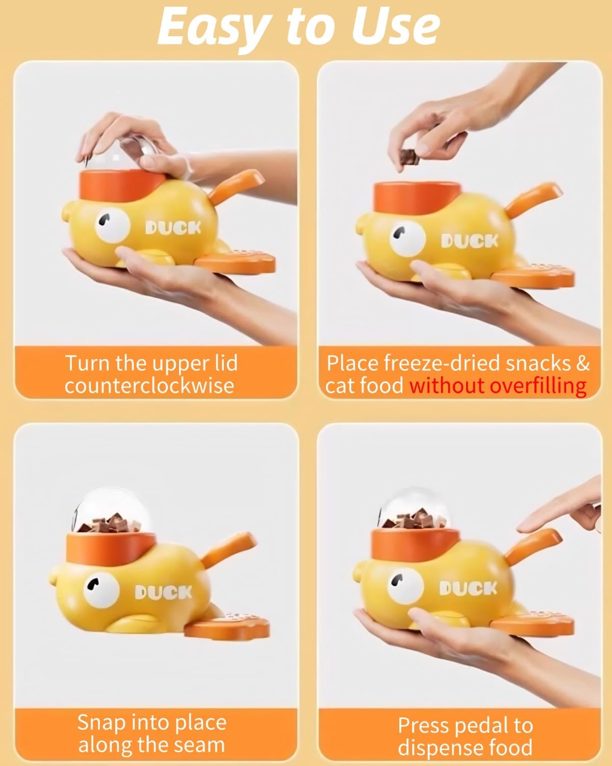 Cat Puzzle Treat Dispenser, Puzzle Feeder Dog Treat Dispenser Toy, Duck Pet Feeder, Slow Feeder Dog Bowls, 3 Sizes of Lids, Duck Treat Dispenser, IQ Training and Exercise for Cats and Dogs