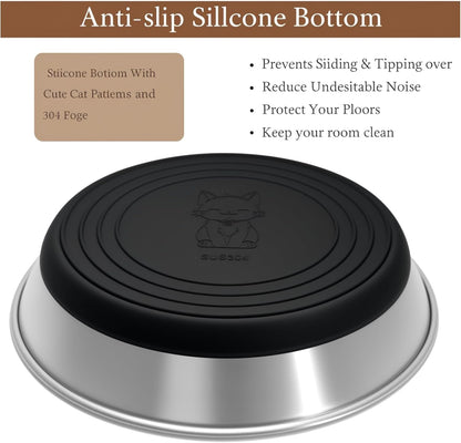 4 Pack Stainless Steel Whisker Friendly Shallow and Wide Cat Bowls for Food and Water, Non-Slip Silicone Cute Bottom for Small Dog Puppies Cats.