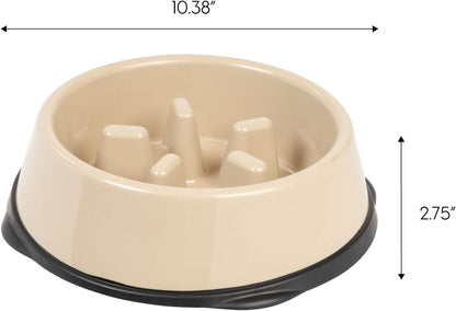 IRIS USA 4-Cup Slow Feeder Bowl, Anti-Choking & Anti-Slip Puzzle Dish for Healthy Digestion, Long Snout Dogs & Cats, BPA & PVC-Free, Beige/Black