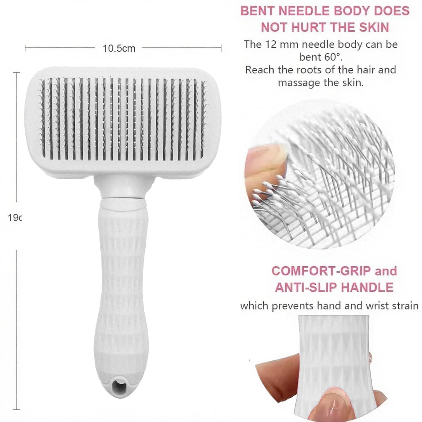 Self Cleaning Slicker Brush, Dog Cat Bunny Pet Grooming Shedding Brush, Easy to Remove Loose Undercoat, Pet Massaging Tool Suitable for Pets with Long or Short Hair (White)