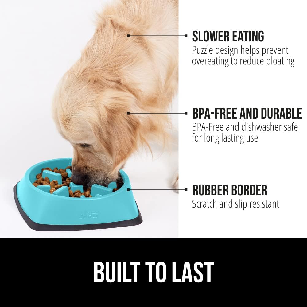 GORILLA GRIP Stainless Steel Dog Bowls, 1Cup, Turquoise and Slow Feeder, 1Cup, Turquoise Bundle