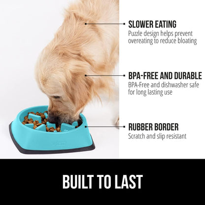 GORILLA GRIP Stainless Steel Dog Bowls, 1Cup, Turquoise and Slow Feeder, 1Cup, Turquoise Bundle