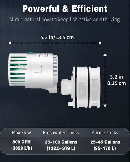 Pawfly Wave Maker for Aquarium, 800 GPH Aquarium Powerhead, Quiet Submersible Wavemaker for 25-100 Gallon Fish Tanks, Water Circulation Pump with Powerful Magnetic Base