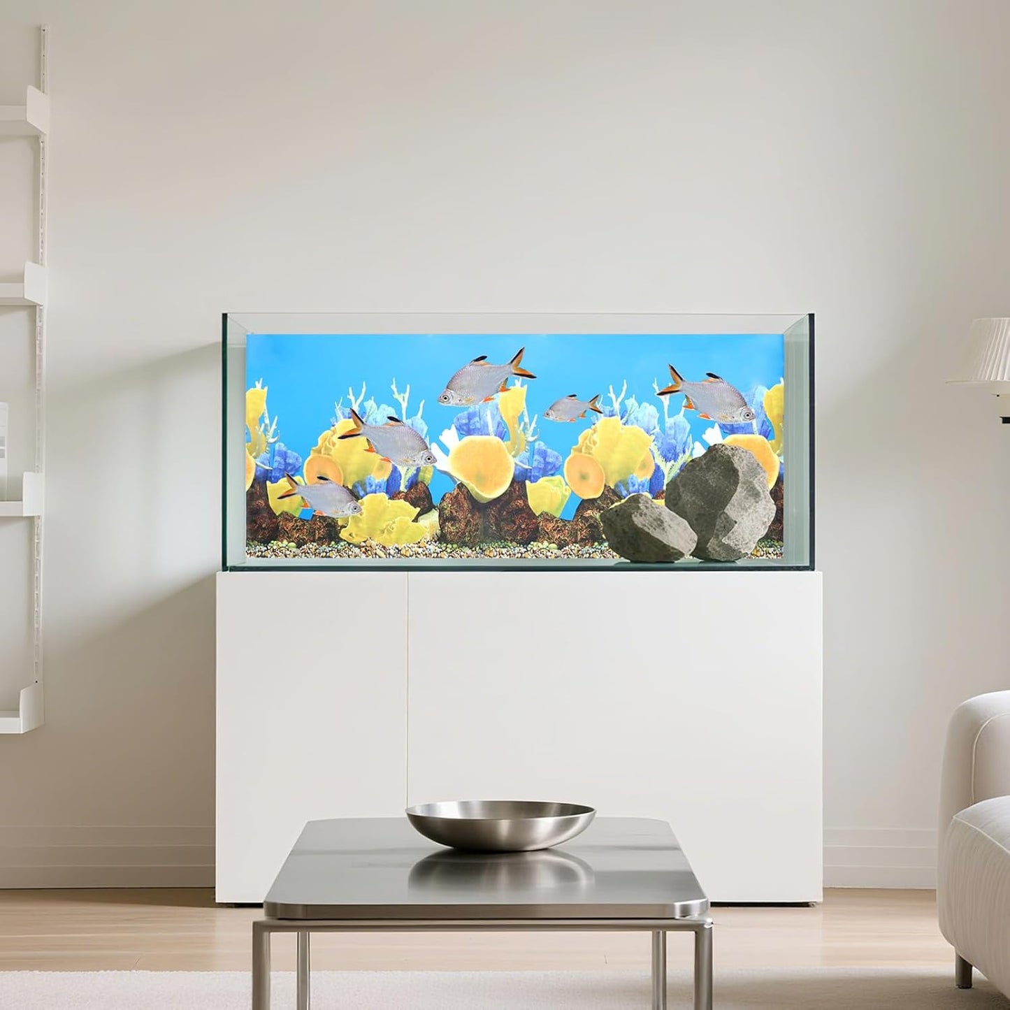 2 Pack 32 x 16 inches Aquarium Backgrounds, Double-Sided Fish Tank Wallpaper, 3D Cora Water Plants Terrarium Background with Adhesive Tape, Ocean Theme Fish Tank Backdrop (2 Pcs)