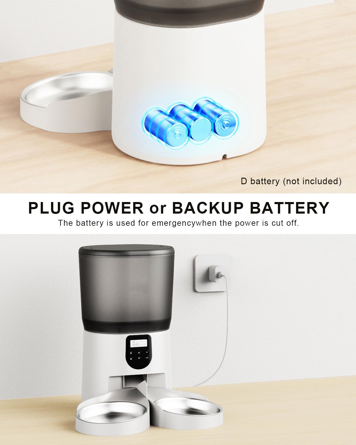 Automatic Cat Feeders for 2Cats, 6L/25cup Automatic Cat Food Dispenser with 2 Stainless Pet Bowls,10s Meal Call Timer Setting 20 Portions 6Meals Per Day, Timed Pet Feeder for Cats Dog Indoor Dry Food