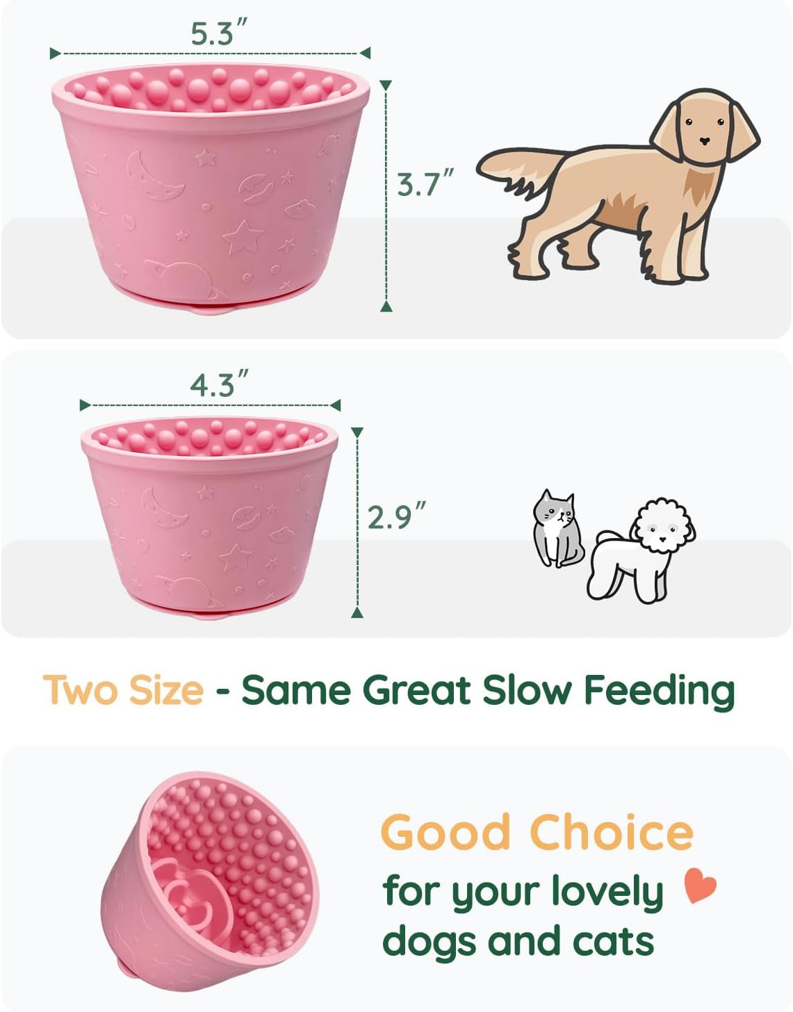 Slow Feeder Bowl Bundle: Light Blue Frozen Lick Mat (6.0" x 1.0") + Pink Starry Sky Feeder (5.3" x 3.7"), Freeze-Friendly Lick Bowl with Suction Cups for Enrichment and Anxiety Relief