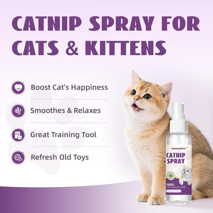 Catnip Spray for Cats, 100% Natural Catnip Mist Spray for Cats & Kittens, Relieves Stress, Calming, Safe for Pets - 2 Fl Oz