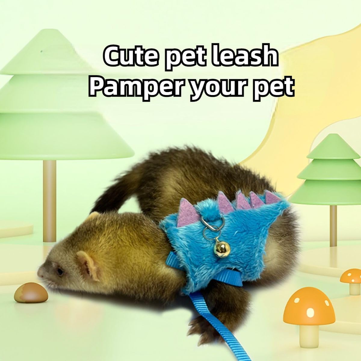 Ferret Harness and Leash Set Small Animals Vest Harness with Safe Bell Dinosaur Shaped Walking Clothes for Baby Rabbit Guinea Pig Teacup Chihuahua Mouse and Other Small Pet (Blue)