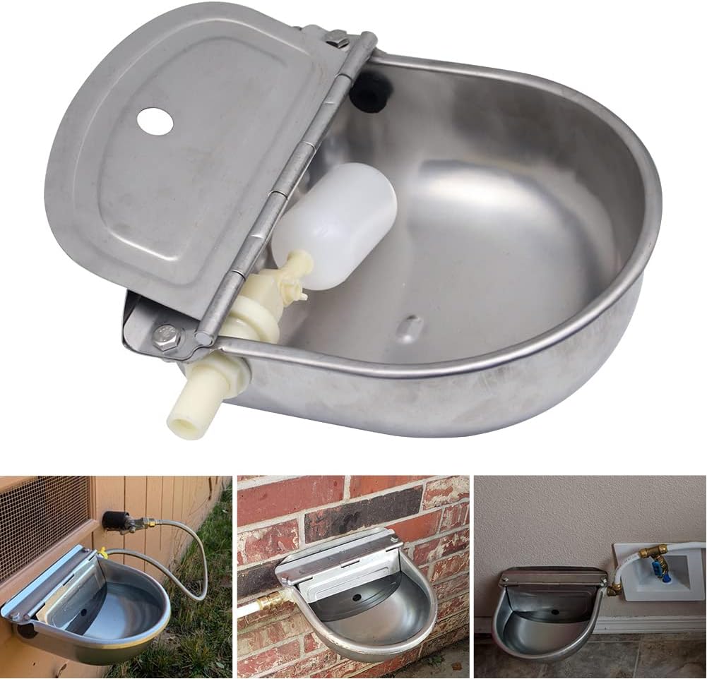 Automatic Cow Drinking Water Bowl, Stainless Steel Feeder Trough Dispenser Waterer for Pet Dog Horse Cattle Goat Sheep, with Float Ball Valves