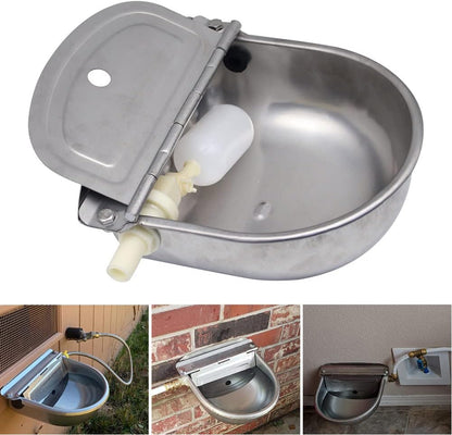 Automatic Cow Drinking Water Bowl, Stainless Steel Feeder Trough Dispenser Waterer for Pet Dog Horse Cattle Goat Sheep, with Float Ball Valves
