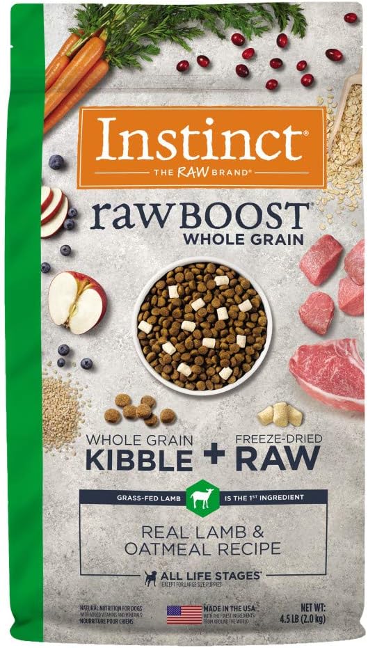 Instinct Raw Boost, Natural Dry Dog Food with Freeze Dried Pieces, High Protein, Whole Grain Recipe - Real Lamb & Oatmeal, 4.5 lb. Bag