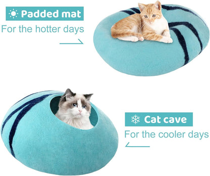 Cat Cave,Premium Felt Cat Bed for Indoor,Cave Bed Artificial Wool Comfortable Warm Hideout Pet Kitten Dome for Indoor