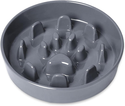 Dog Slow Feeder Bowl, Round Ceramic Pet Food Bowl for Medium Breed, Fun Raised Dog Bowls to Slow Down Eating (Grey, M-1.3 Cups)