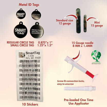 Less Waste Mini ISO Data Microchip Implanter & ID Tag with 90% Less Plastic/Environmentally Greener/Lifetime Pet Recovery Service/Free Registration, 15 Gauge/Reusable Poly-Bag/30 Pack