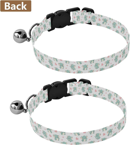 Cute Animals Elephants White Pattern Dog Collar with Buckle Adjustable 2 Pack Reusable Safety Necklace for Small Dogs Cats