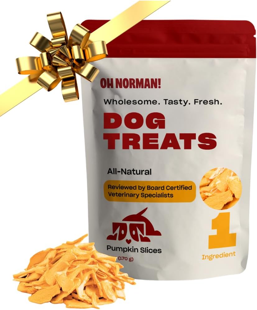 OH NORMAN! Single Ingredient Pumpkin Dog Treats by Kaley Cuoco, Healthy Dog Treats for All Life Stages and Breeds, Air Dried, Ethically Sourced in Canada, 6 Oz