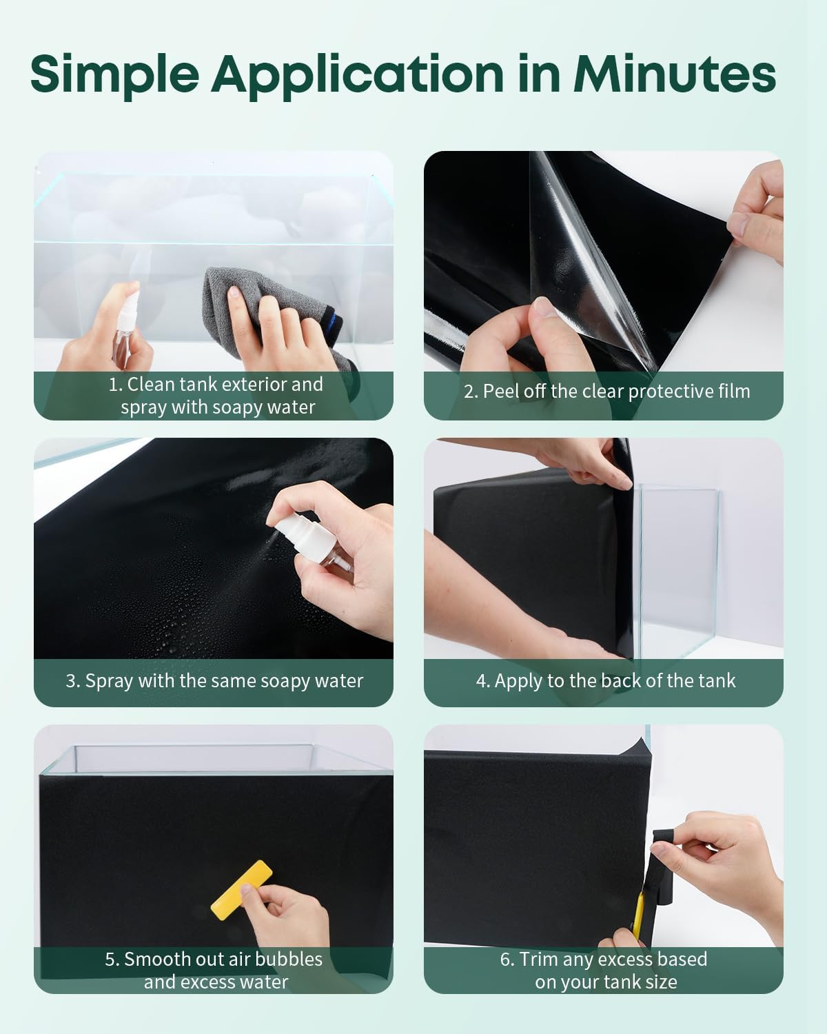 Pawfly Black Aquarium Background, 40" x 12", Static Cling Fish Tank Background Wallpaper, PVC Fish Tank Backdrop, Easy to Install Aquarium Decor Background