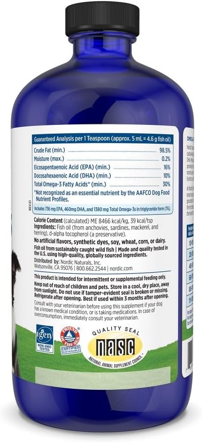 Nordic Naturals Omega-3 Pet, Unflavored - 16 oz - 1380 mg Omega-3 Per Teaspoon - Fish Oil for Large to Very Large Dogs with EPA & DHA - Promotes Heart, Skin, Coat, & Immune Health