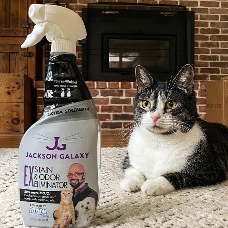 Jackson Galaxy EX Stain & Odor Eliminator Pet Urine Remover - 23 oz Bottle - 2 Fills Included - 50% More Mojo - Eliminates Pet Stains & Odors Quickly - Works On Multiple Surfaces - Non-Toxic