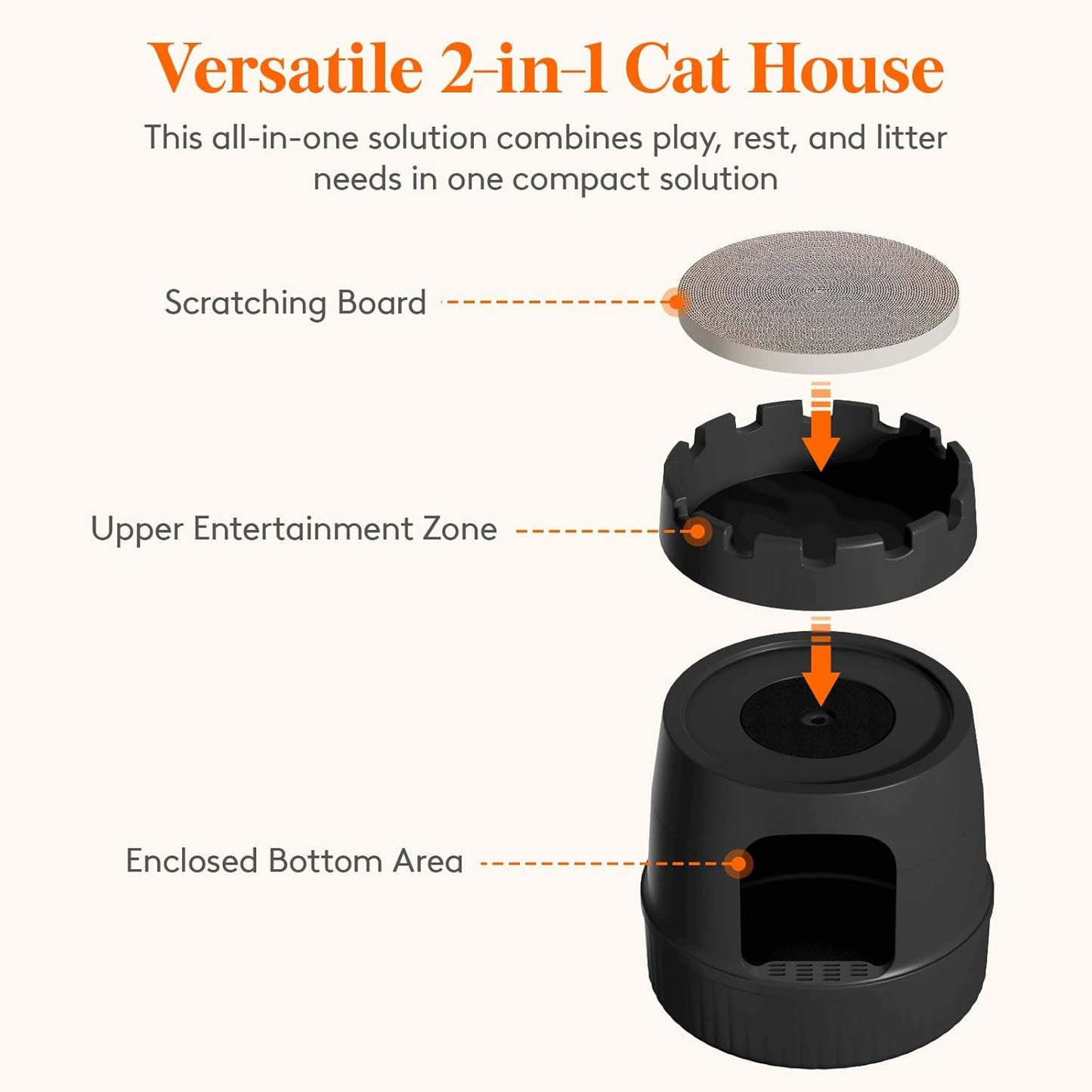 Lifewit Castle Cat House with Scratching Board, Large Cat Bed Cave Indoor, Cat Hideaway for Living Room, Bedroom, Corner, Black