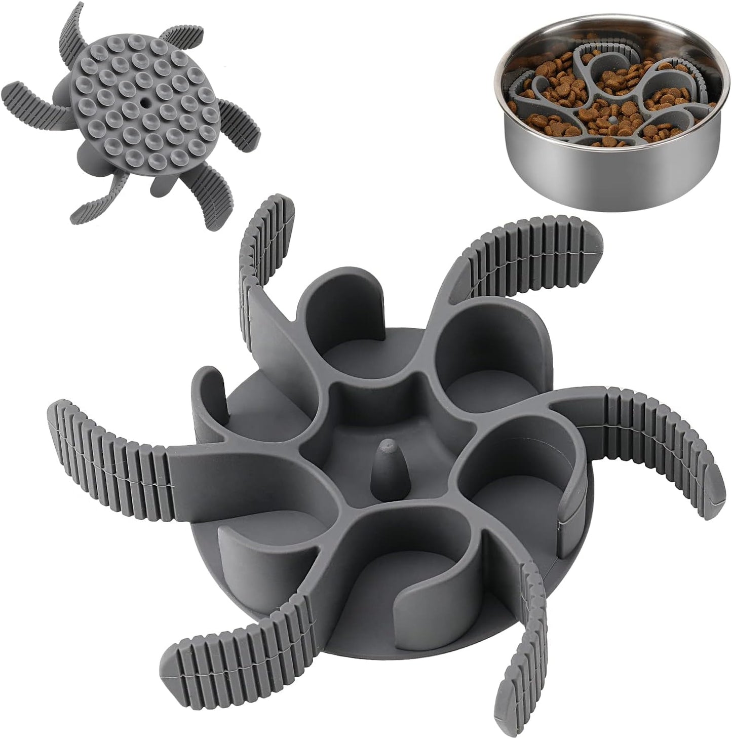 Dog Slow Feeder Bowls Silicone Spiral Pet Food Feeder Insert to Slow Down Eating for Large Medium Small Breed Dogs Perfect with Stainless Steel Glass Ceramic Pet Bowls (Grey)