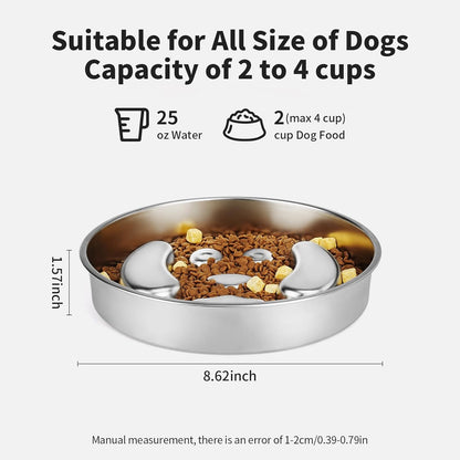 Stainless Steel Slow Feeder Dog Bowl – Anti-Gulping Puzzle Bowl for Small & Medium Dogs, 2-Cup Capacity Pet Feeding Dish, Helps Reduce Bloat & Improve Digestion