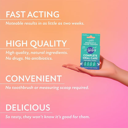 Dental Powder for Dogs Teeth Care, Complete Oral Care for Sm Dogs, Probiotic Food Topper for Extreme Bad Dog Breath (Sm Dog (Under 40 lbs))