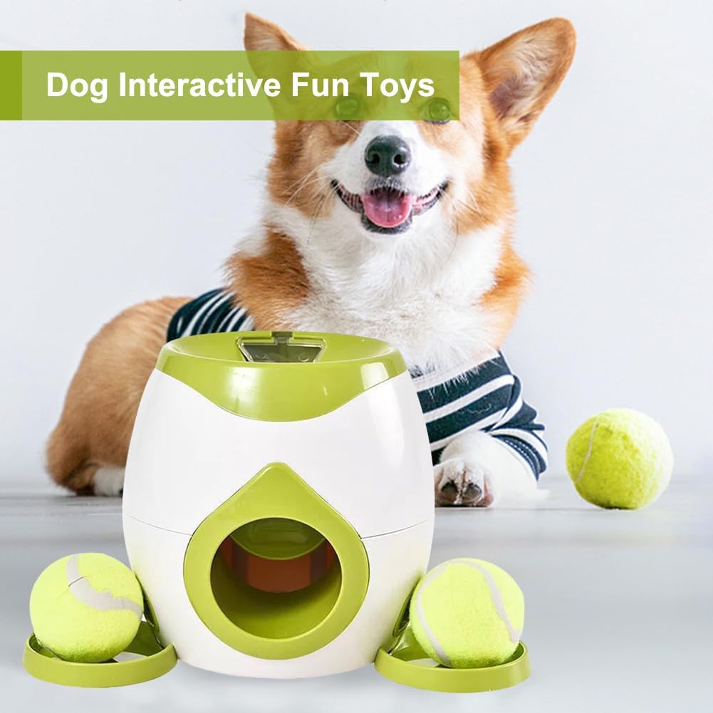 Automatic Dog Ball Launcher Dog Tennis Food Reward Machine Interactive Dogs Ball Thrower Slow Feeder for Small and Medium Dogs (Green)