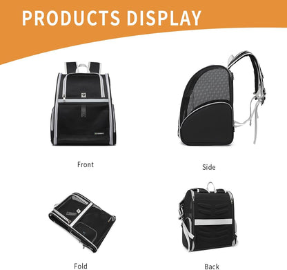 Cat Backpack Carrier for Small Dogs and Medium cat Puppy Kitten Bunny Pet Carrier Backpack Collapsible with Fully Ventilated Mesh with Safety Leash (Black, 12.9" L x 10.62" W x 15.5" H - M)