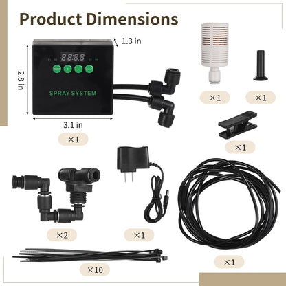 Smart Mist Sprayer with Two Free-Rotating Spray Nozzles, Reptile Humidifier Misting System with Timer, Lizard Snake Habitat Atomizer for Tropical Plants, Includes Long Pipe, Power Adapter