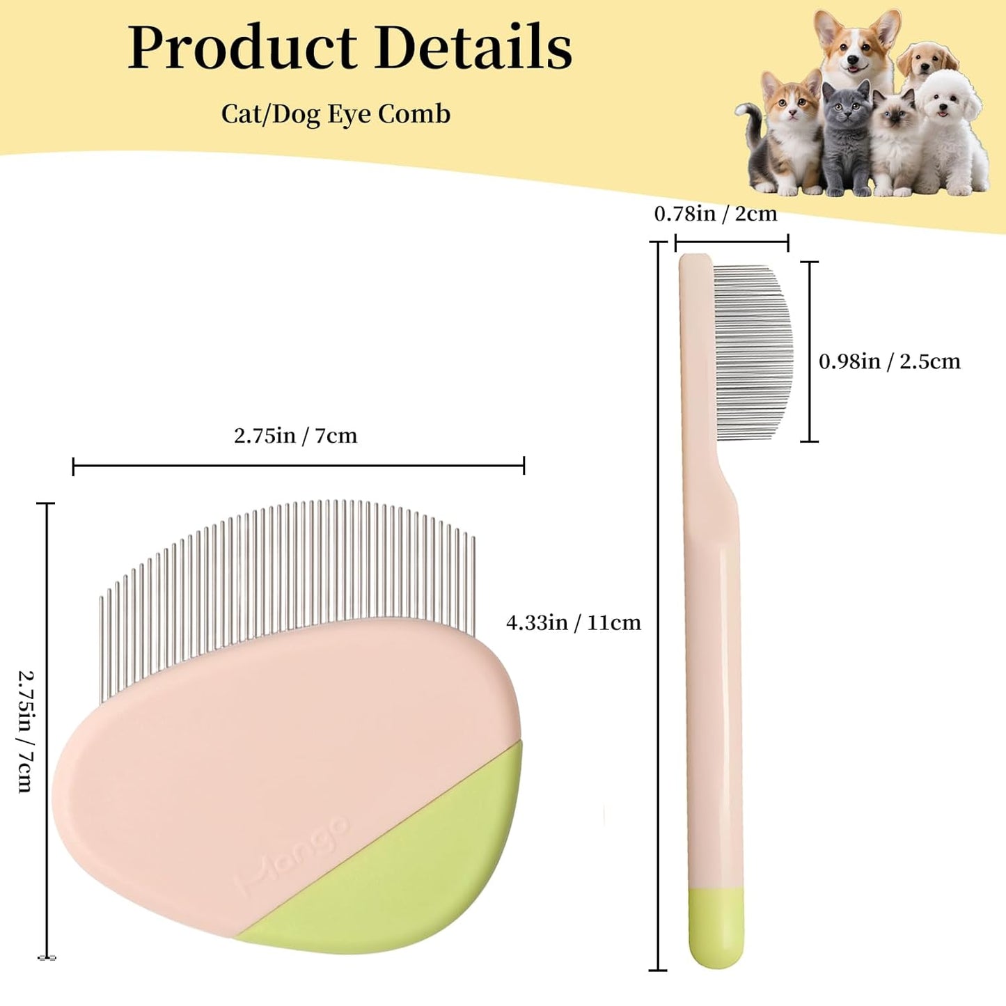 2 Pack Stainless Steel Dog Eye Comb - Small Design for Pet Facial & Paw Grooming, Round-Tip Arc Teeth, ABS Handle, Puppy Flea Brush, Fit Yorkie, Shih Tzu, Maltese Maltipoo Pomeranian