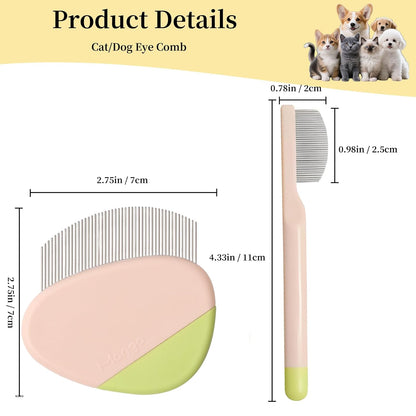 2 Pack Stainless Steel Dog Eye Comb - Small Design for Pet Facial & Paw Grooming, Round-Tip Arc Teeth, ABS Handle, Puppy Flea Brush, Fit Yorkie, Shih Tzu, Maltese Maltipoo Pomeranian
