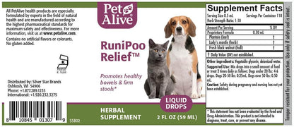 PetAlive RuniPoo Relief - All Natural Herbal Supplement Promotes Health Bowels and Firm Stools in Cats and Dogs - Relieves Common Symptoms of Pet Diarrhea - 59 mL