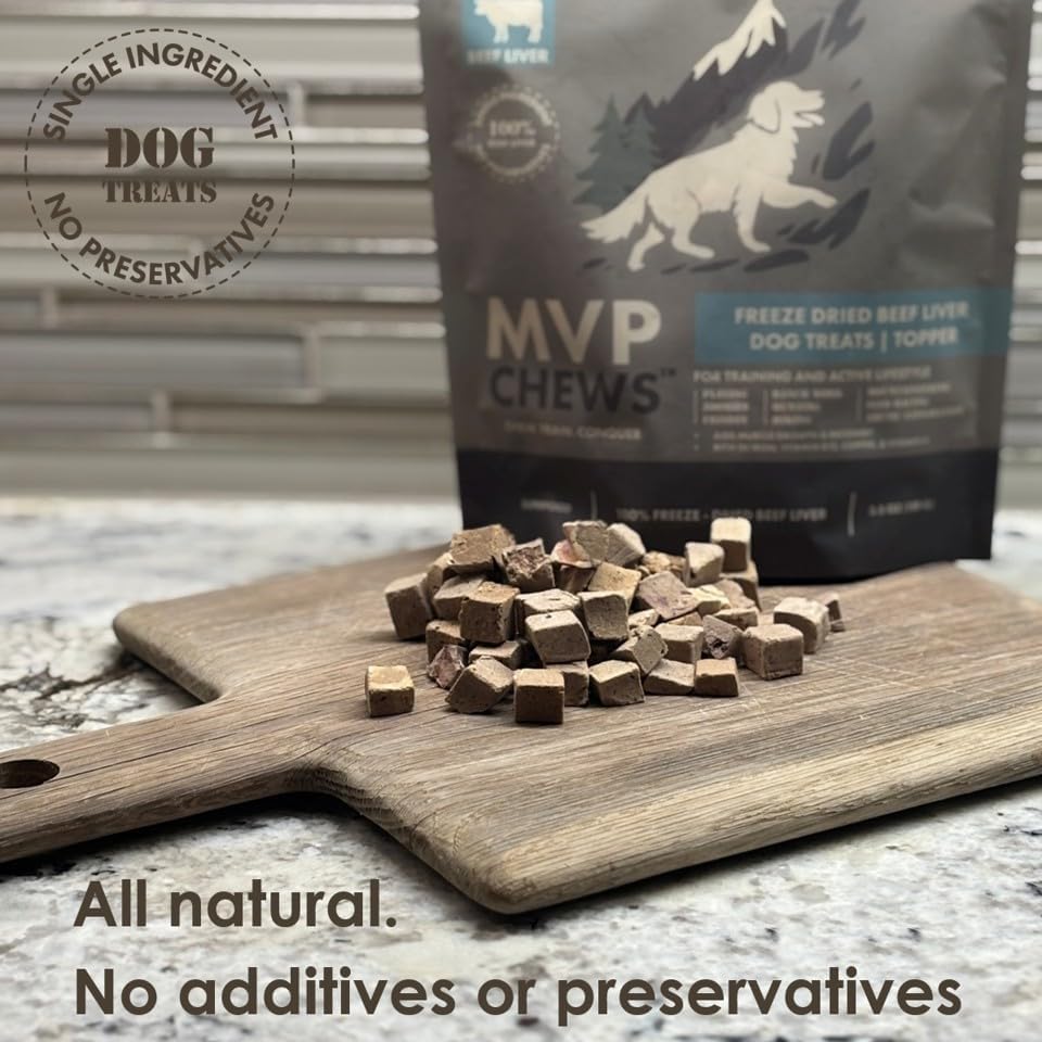 MVPChews | Single Ingredient Beef Liver Dog Treats 3.5oz | Freeze Dried Raw | Premium Quality High Protein Training Treats | No Additives | No Fillers | No Grain | Gluten Free