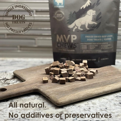 MVPChews | Single Ingredient Beef Liver Dog Treats 3.5oz | Freeze Dried Raw | Premium Quality High Protein Training Treats | No Additives | No Fillers | No Grain | Gluten Free