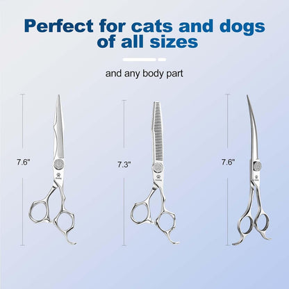 GLADOG Luxury Dog Grooming Scissors Set - 7" Straight, 6.5" Thinning, 7" Curved Dog Shears for Grooming - 9CR Steel, Professional Grooming Kit for Dogs