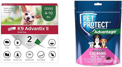 Bundle of K9 Advantix II Small Dog | 2-Mo Supply + Pet Protect Calming Fast-Acting Soft Chews for Dogs, 60 Count
