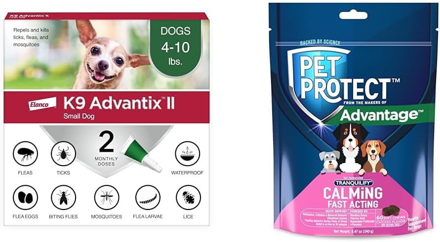 Bundle of K9 Advantix II Small Dog | 2-Mo Supply + Pet Protect Calming Fast-Acting Soft Chews for Dogs, 60 Count
