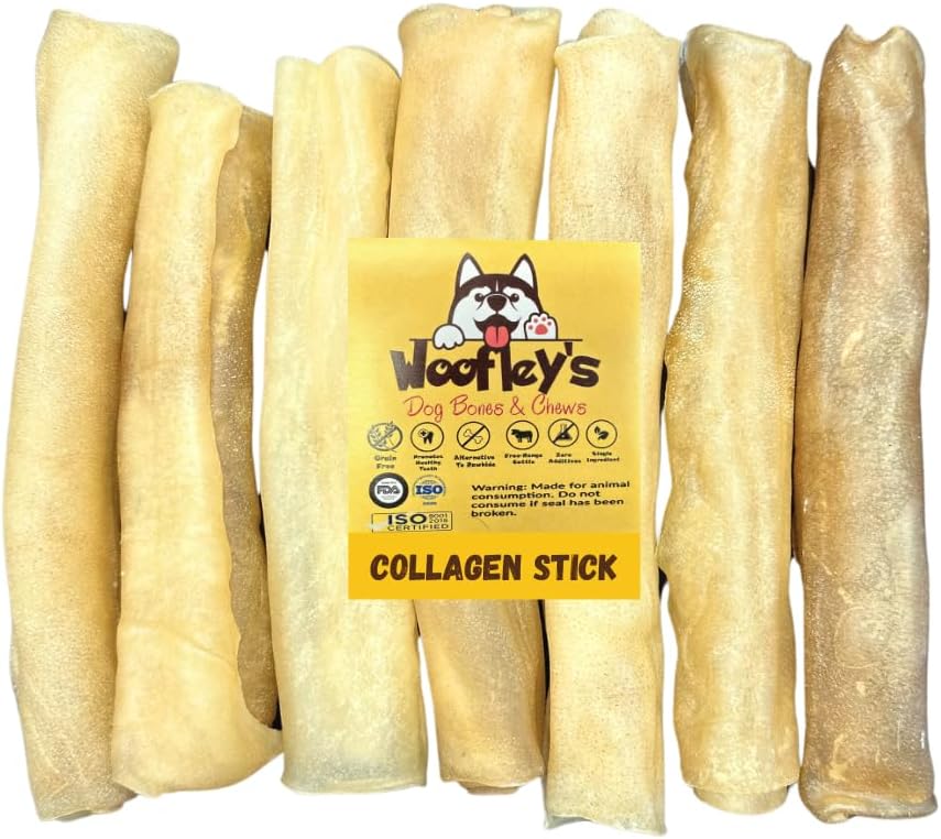 Woofley's 6 Inch Pure Collagen Sticks for Dogs (5 Count) - Collagen Chews for Medium & Large Dogs - Bully Stick Rawhide Alternative
