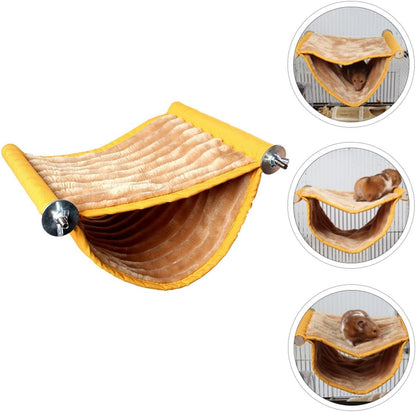 Hamster Hammock Bed and Chinchilla Hanging Swing Nest, Warm Removable Pet Cage Hammock, Yellow Small Size for Small Animals and Hamsters