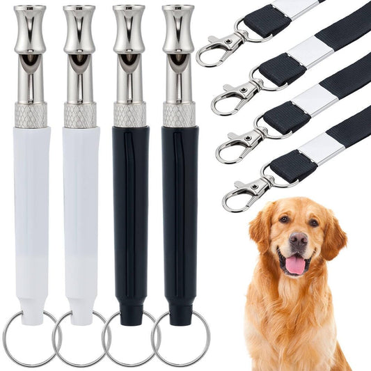 4 Pack Dog Whistle to Stop Barking Neighbors Dog with Lanyard Adjustable Ultrasonic Silent Dogs Recall Whistles(Black and White)