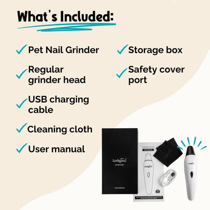 LuckyTail Pet Nail Grinder for Dogs and Cats - Super Quiet and Low Vibration Electric Dog Nail Grinder with 2 LED Lights - USB Rechargeable and Cordless - 2 Speeds - Small to Large Pets