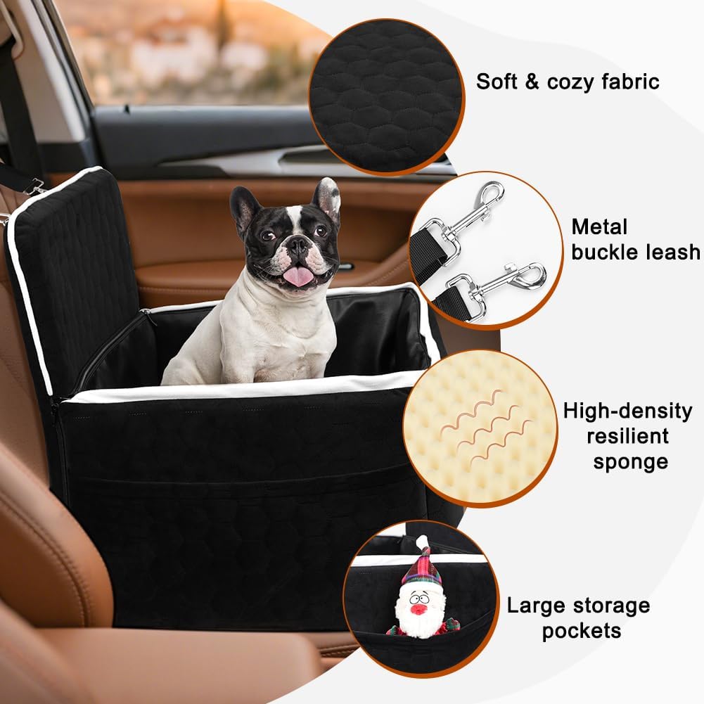 SZEE Dog Car Seat for Medium Sized Dogs up to 30 lbs, Dog Booster Car Seat with Protective Leather Cover, Save Cleaning Effort, Reclinable Backrest (Black)