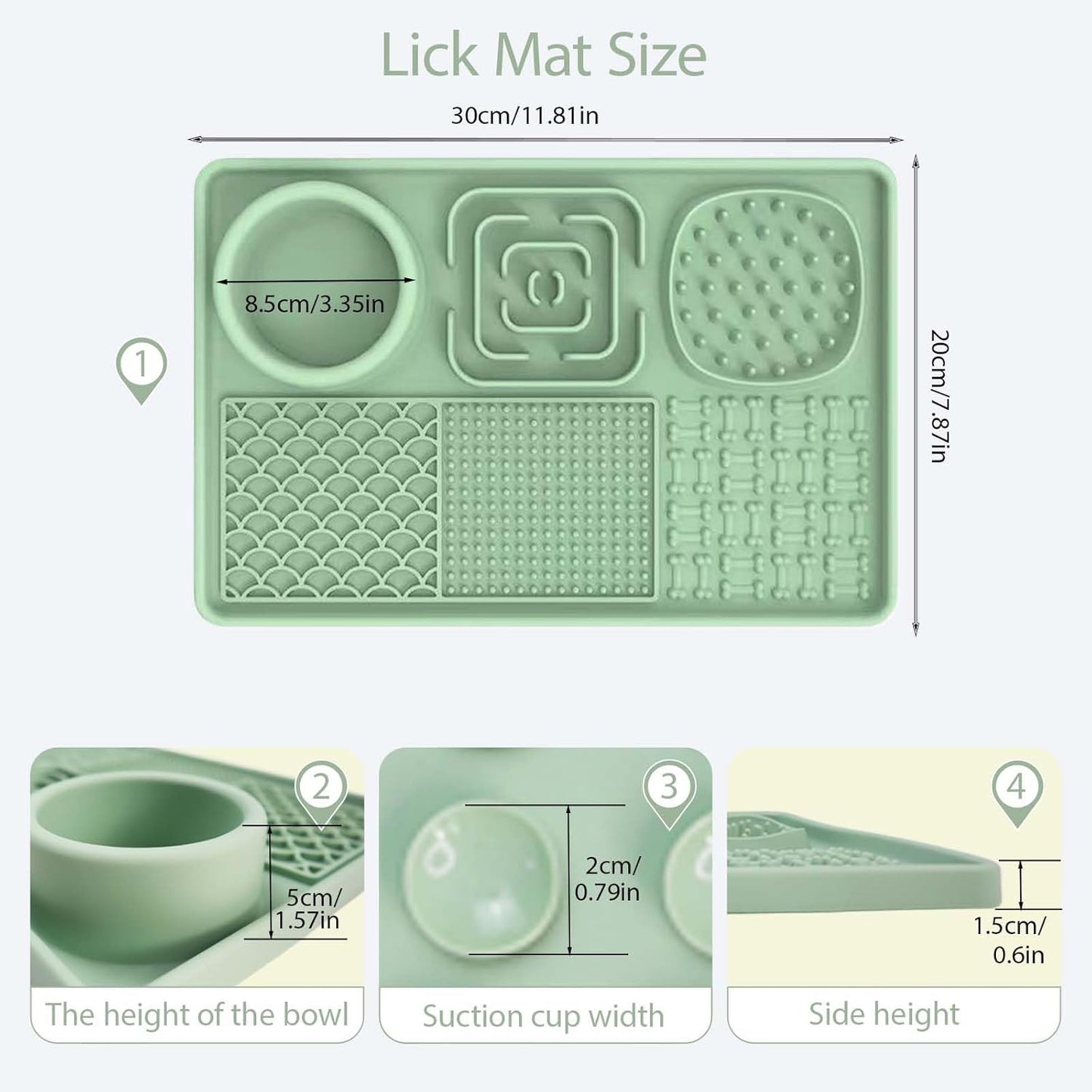 Licking Pad Mats 6 in 1 Green for Butter Yogurt Peanut Frozen Food, Dog Slow Feeder Puzzle Bowl, Silicone Anti-Slip Pets Treats Feeding Mat, Collapsible Dog Water Bowl