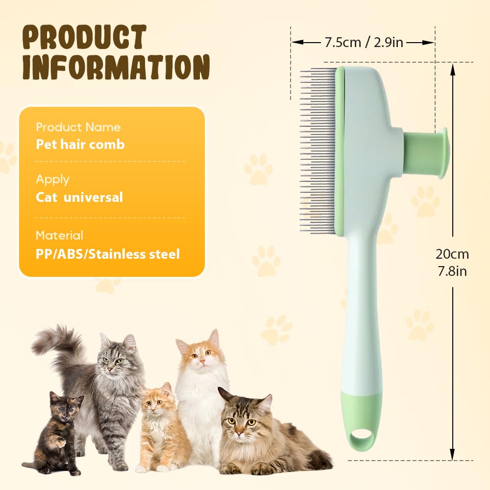 Flea Comb for Cats & Dogs, 2025 New Pet Hair Removal Comb with Release Button, Pet Grooming Brush Cat Dog Combs, Self-Cleaning Cat Brush for Short and Long Hair Cats (2 Pcs)