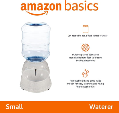 Amazon Basics Gravity Pet Water Dispenser for Cat, Dog, 1 gallon Capacity, Small, Gray