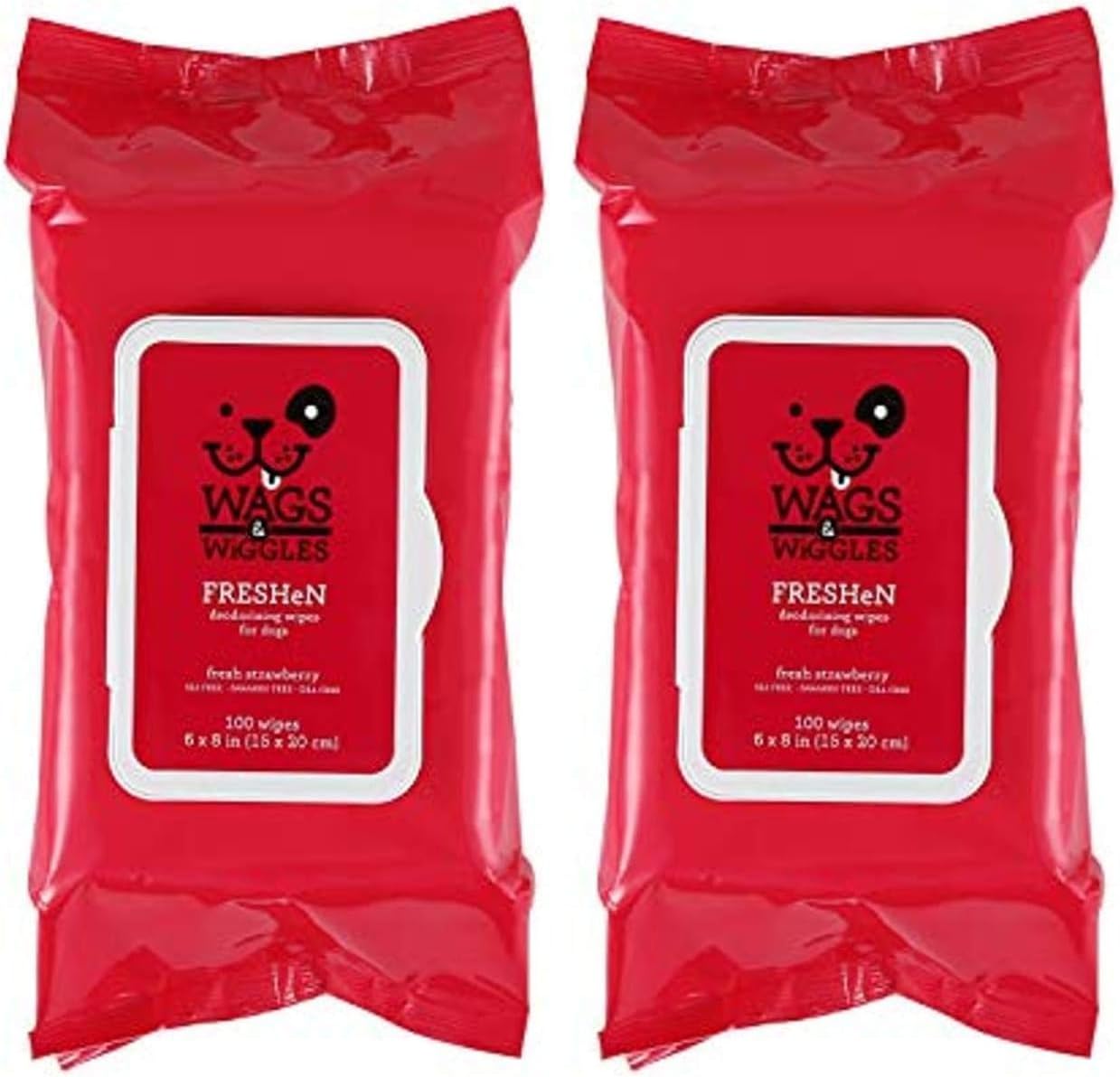 Wags & Wiggles Freshen Deodorizing Wipes for Dogs | Eliminate Odors from Your Dog's Coat | Fresh Strawberries, 100 Count | Easy and Convenient Way to Freshen Your Pet Without A Bath, FF12825