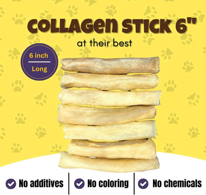 Woofley's 6 Inch Pure Collagen Sticks for Dogs (5 Count) - Collagen Chews for Medium & Large Dogs - Bully Stick Rawhide Alternative