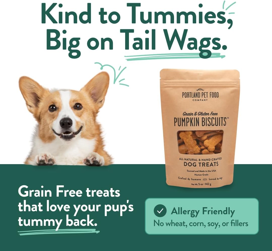 Portland Pet Food Company Pumpkin Dog Treats Healthy Biscuits for Small Medium & Large Dogs - Grain-Free, Human-Grade, All Natural Cookies, Snacks & Puppy Training Treats - Made in The USA - 5 oz